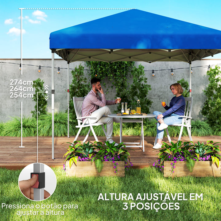 Tenda Dobrável Pop-up Tenda 3x3 m Toldo Dobrável com 2 Laterais Anti-UV Altura Ajustável em 3 Níveis Sacos de Areia e Saco de Transporte com Rodas para Camping Festas Azul
