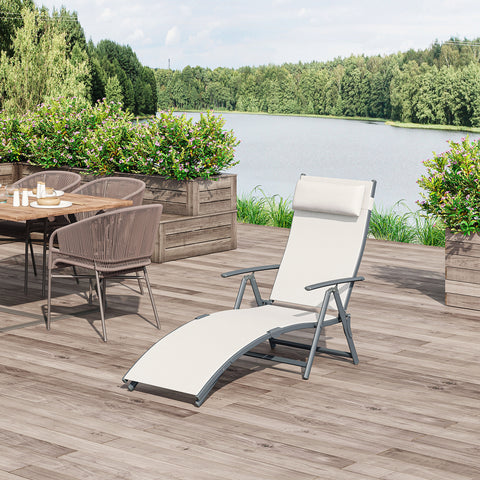 Espreguiçadeira Dobrável Encosto Ajustável para 7 Níveis com Travesseiro Resistente ao Textilene Relaxar na Piscina Exterior Terraço Camping 137x63,5x100,5 cm cm Aço