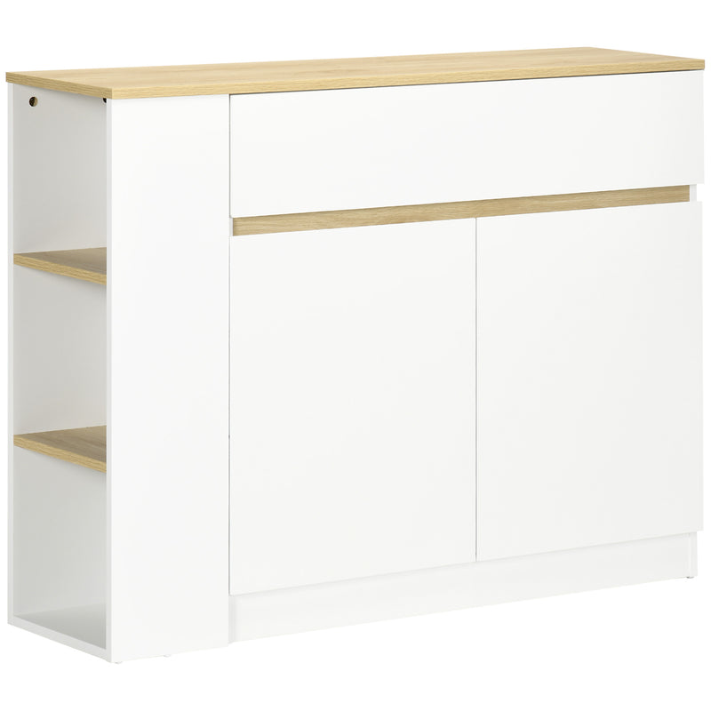 Aparador de Cozinha Aparador Branco com 2 Portas Gaveta e 3 Prateleiras Abertas Armário de Armazenamento para Sala de Estar e Jantar 110x29,5x82 cm