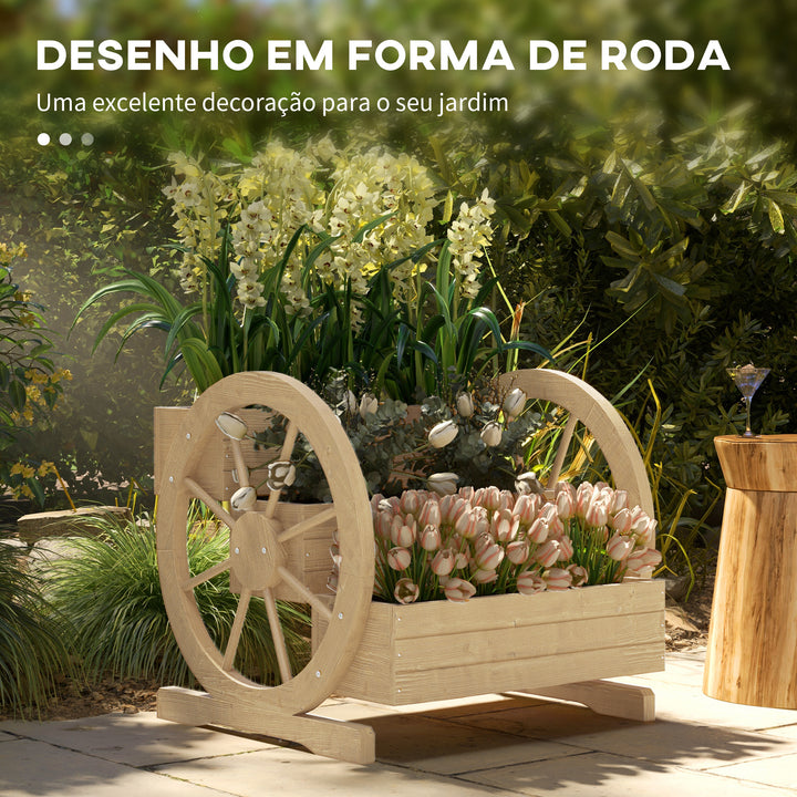 Floreira de Madeira com 3 Níveis para Exterior Design em Escada com Rodas e Orifícios de Drenagem para Terraço ou Jardim 61x62x57 cm Madeira