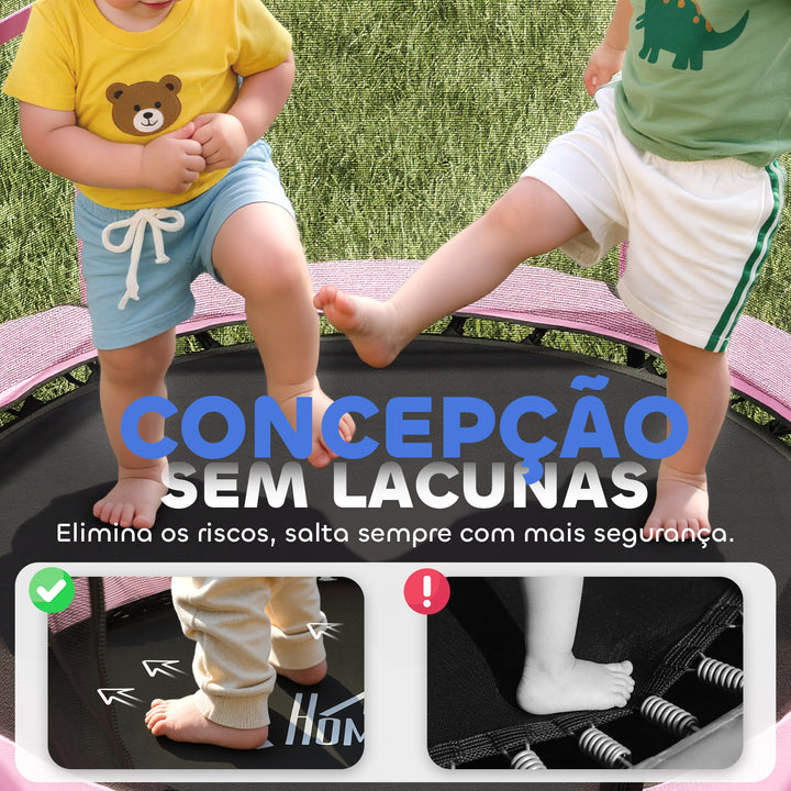 Trampolim para Crianças acima de 3 Anos Cama Elástica Infantil com Rede de Segurança e Estrutura de Aço para Interiores e Exteriores Carga 50kg Ø140x190 cm Rosa