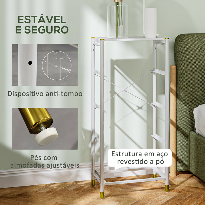 Cómoda para Dormitório Cómoda de Tecido com 4 Gavetas Dobráveis com Frentes de Couro PU e Estrutura de Aço Cómoda para Dormitório 46x30x98 cm Branco
