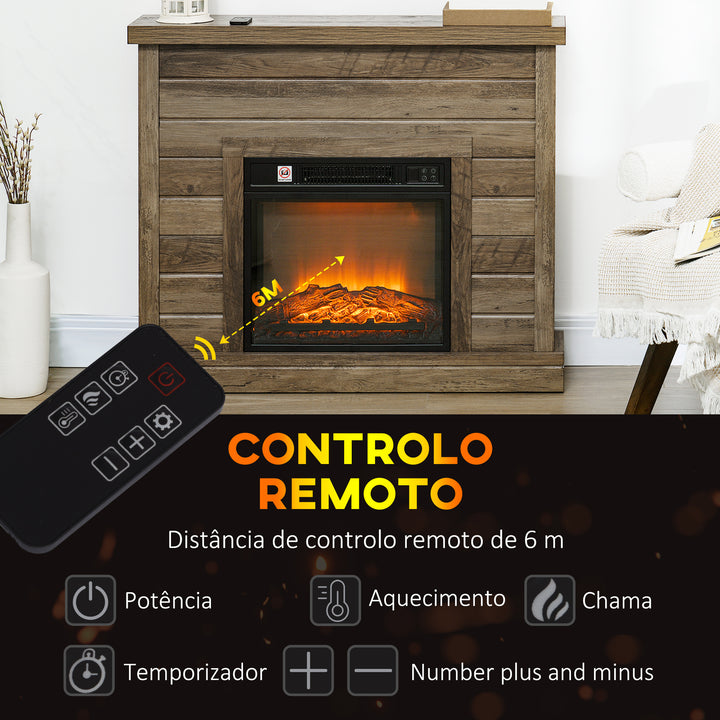 Lareira Elétrica 1800W Lareira Decorativa com Efeito de Chama Realista Controlo Remoto Temporizador Semanal Proteção Contra Sobreaquecimento para Ambientes de 30 m² 96,5x22x81,7 cm Efeito Madeira