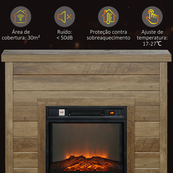 Lareira Elétrica 1800W Lareira Decorativa com Efeito de Chama Realista Controlo Remoto Temporizador Semanal Proteção Contra Sobreaquecimento para Ambientes de 30 m² 96,5x22x81,7 cm Efeito Madeira