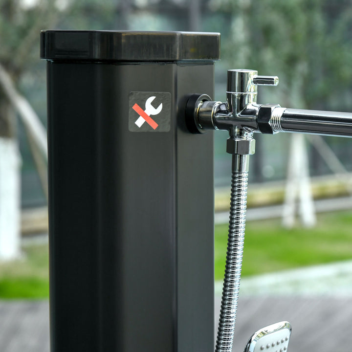 Duche Solar Exterior 35 L Duche de Jardim com 2 Cabeças de Chuveiro Torneira e Água Quente 0-55? para Piscina Pátio Praia 17,5x14,5x216 cm Preto