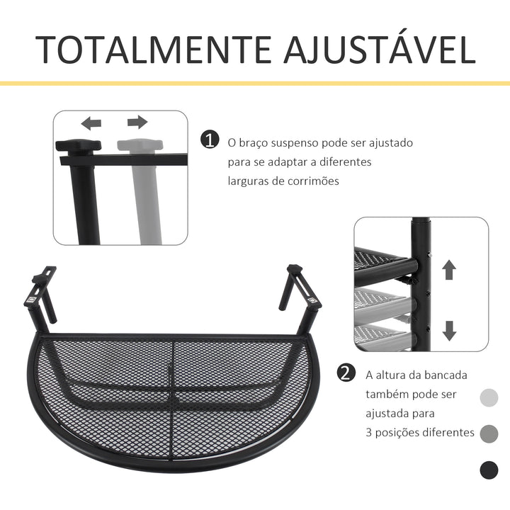Mesa de Suspensão de Varanda Semicircular 60x45x50 cm Ajustável