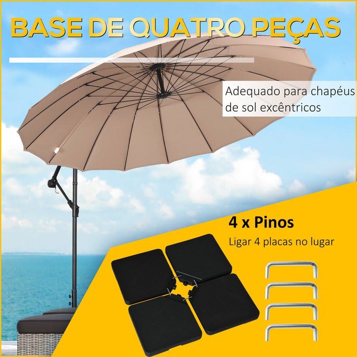 Conjunto de Pesos para Base de Chapéu de Sol de 4 Peças Base para Chapéu de Sol Quadrado Preenchível 60 kg de Água 70 kg de Areia ou 80 kg Mixto para Base Cruzada Preto