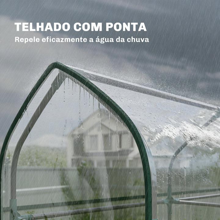 Estufa Pequena de 3 Níveis, Estufa de Exterior com 2 Portas Enroláveis, Estrutura de Aço e Cobertura de Plástico Anti-UV para Cultivo de Plantas, Flores, 143x46x165 cm, Transparente