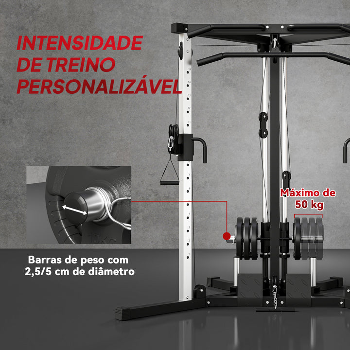Máquina Multi Estação Musculação para Treino de Ombros Braços Placas de Pesos de 100 kg Carga Máxima 120 kg para Fitness Ginásio em Casa 170x139x200 cm Preto