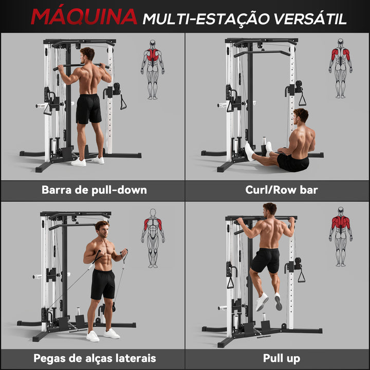 Máquina Multi Estação Musculação para Treino de Ombros Braços Placas de Pesos de 100 kg Carga Máxima 120 kg para Fitness Ginásio em Casa 170x139x200 cm Preto