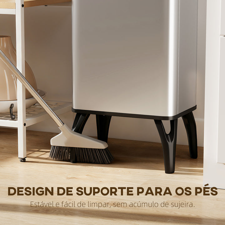 Balde de Lixo Automático 50 L Papelera de Cozinha em Aço Inoxidável com Sensor Infravermelhos Fecho Suave Pés, Aro de Retenção Anti-Impressões para Escritório Casa 35,5x26x83,5 cm Prata