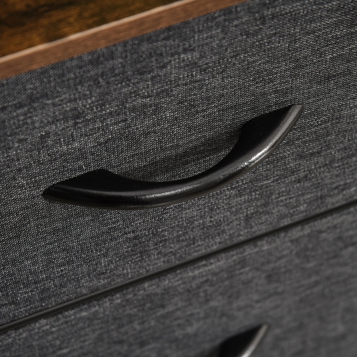 Cómoda de Estilo Industrial com Cestos de Tela Dobráveis e 2 Prateleiras para Dormitório Sala de Estar Corredor 80x29x71cm Marrom Rústico e Cinza Escuro