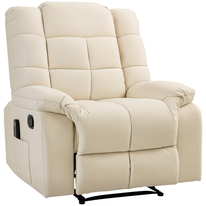 Poltrona de Massagem Poltrona Relax Reclinável com 8 Pontos de Massagem Controlo Remoto Estofada em PU Apoio para Pés Bolso Lateral Poltrona para Sala de Estar Quarto 94x99x99 cm Creme