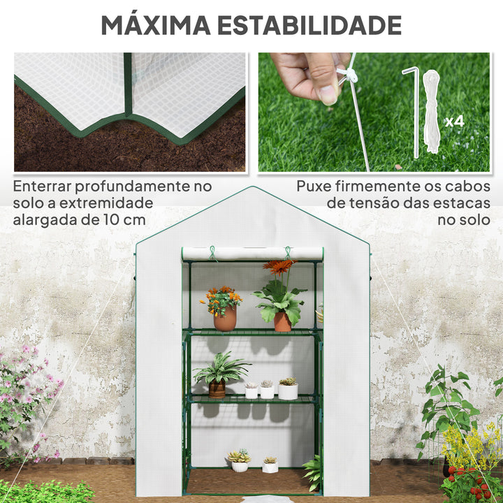 Estufa de Jardim Estufa com 1 Porta 2 Janelas e Prateleiras de 2 Níveis em Forma de U para Cultivo de Plantas em Varanda Pátio 140x73x190 cm Branco