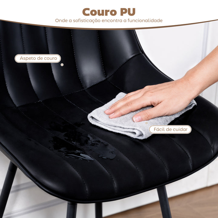 Conjunto de 2 Bancos de Bar Giratórios Bancos Altos de Cozinha com Encosto Curvado e Apoio para os Pés Estofados em PU Estrutura de Aço Cadeiras Altas de Cozinha para Sala de Jantar 47x54,5x97,5 cm Preto