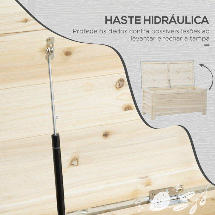 Baú de Jardim Carga 155L Baú de Armazenamento Exterior de Madeira com Tampa de Metal Galvanizado e Desenho em Ripas para Jardim Varanda 110x50x50 cm Madeira