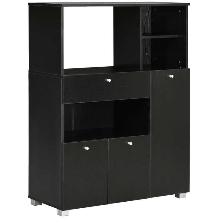 Aparador Auxiliar para Microondas Buffet de Cozinha com 2 Armários com Portas 1 Gaveta e Prateleiras de Armazenamento 90x40x120 cm Preto