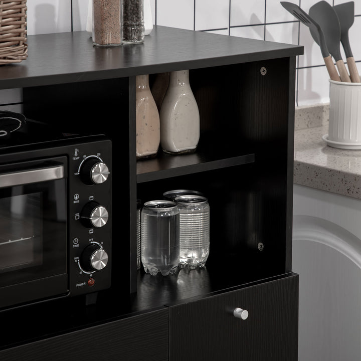 Aparador Auxiliar para Microondas Buffet de Cozinha com 2 Armários com Portas 1 Gaveta e Prateleiras de Armazenamento 90x40x120 cm Preto