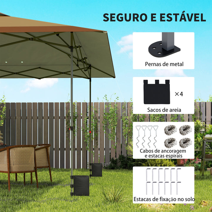 Tenda Dobrável Pop-up Gazebo 4x4 m com Bloqueio Central, UPF50+, Altura Ajustável, 4 Sacos de Areia e Bolsa de Transporte com Rodas, para Camping, Festas, Bege e Castanho