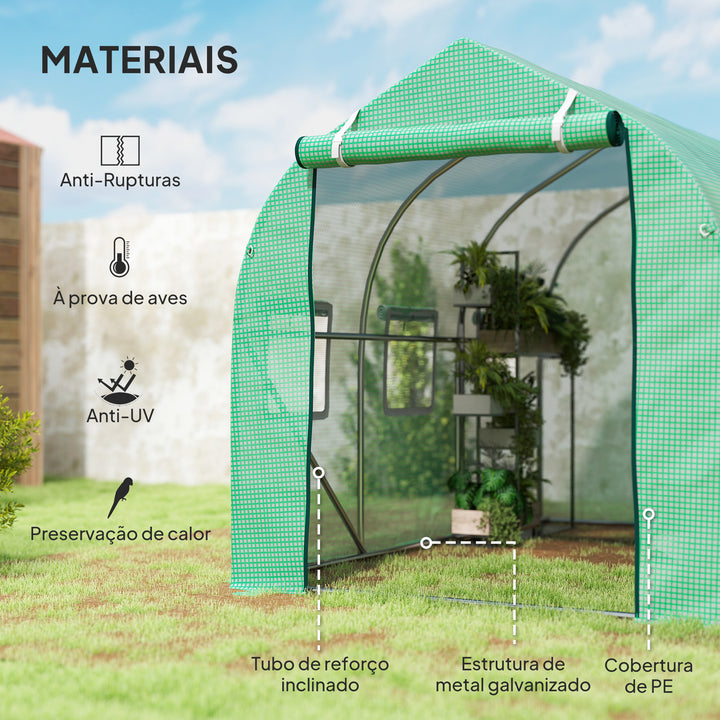Estufa tipo Túnel 3x2x2 m Estufa de Exterior com 6 Janelas de Malha e Porta Estufa de Cultivos para Pátio Jardim Verde