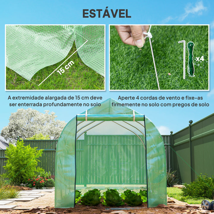 Estufa tipo Túnel 3x2x2 m Estufa de Exterior com 6 Janelas de Malha e Porta Estufa de Cultivos para Pátio Jardim Verde