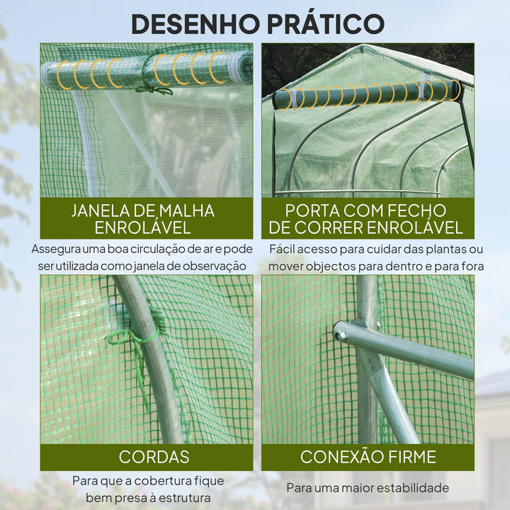 Estufa tipo Túnel 3x2x2 m Estufa de Exterior com 6 Janelas de Malha e Porta Estufa de Cultivos para Pátio Jardim Verde