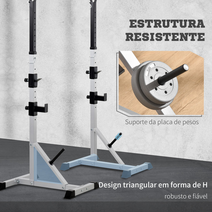 Suporte para Barras de Pesos Ajustável Estante Multifuncional 2 Peças de Aço Treinamento em Casa Peso 200 kg 58,5x75,5x136-176 cm Prata e Preto