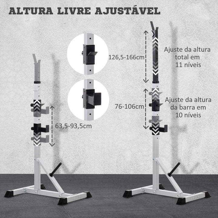 Suporte para Barras de Pesos Ajustável Estante Multifuncional 2 Peças de Aço Treinamento em Casa Peso 200 kg 58,5x75,5x136-176 cm Prata e Preto