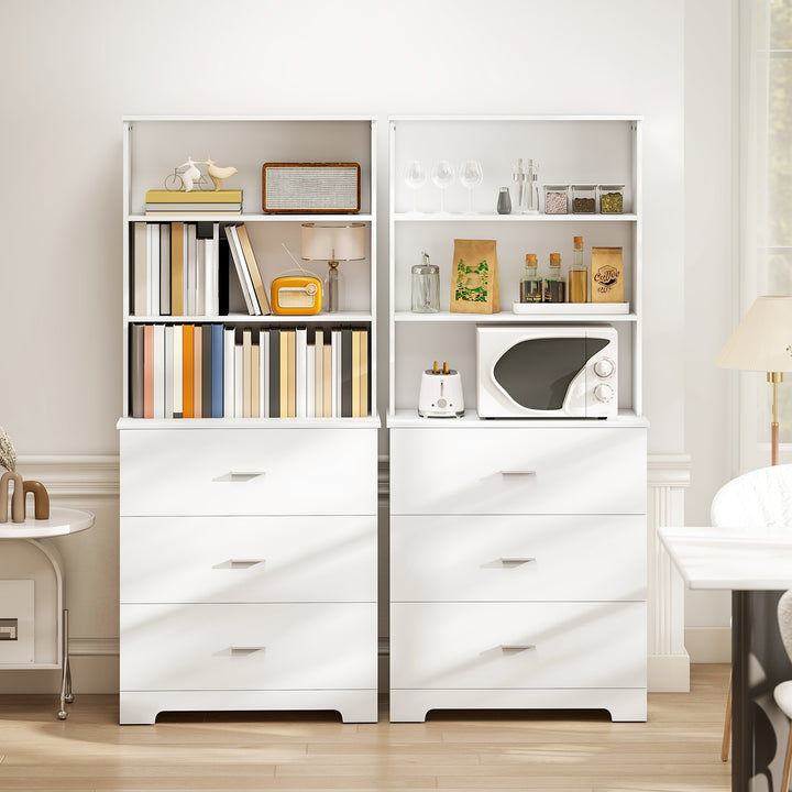 Estante para Livros de 6 Níveis Estante com 3 Gavetas 3 Prateleiras Abertas Armário Alto para Sala de Estar Estúdio Escritório 79x39,5x182,2 cm Branco