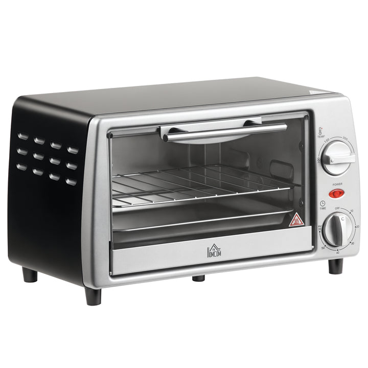Mini Forno de Convecção 10 Litros 750W com Temperatura até 230 °C Temporizador 60 Minutos Bandeja e Grade 36,5x26x22cm Preto e Prata