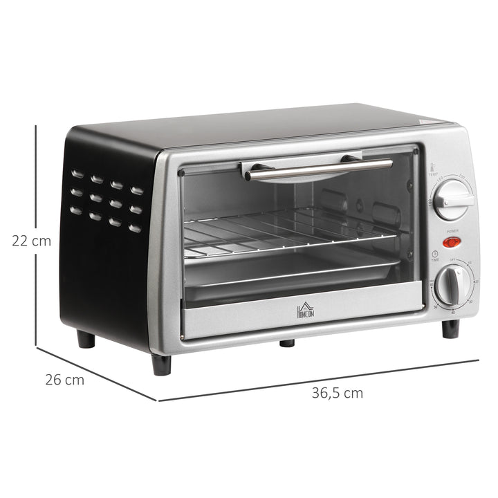 Mini Forno de Convecção 10 Litros 750W com Temperatura até 230 °C Temporizador 60 Minutos Bandeja e Grade 36,5x26x22cm Preto e Prata