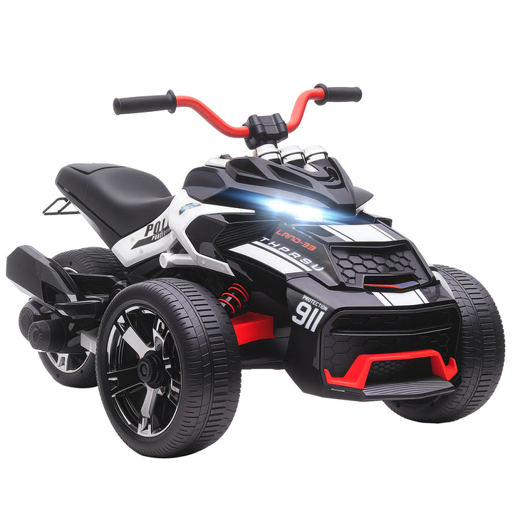 Quadricilo Elétrico para Crianças 12V 3-8 Anos com 2 Motores Velocidade até 5 km/h 3 Rodas Suspensão Faróis Buzina Música USB 113x74x63 cm Preto e Branco