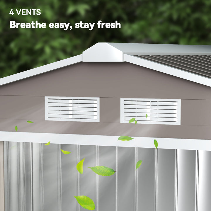 Barracão de Jardim Armário Exterior de Metal para Guardar Ferramentas Base Incluída, 4 Janelas 213x127x185cm Aço