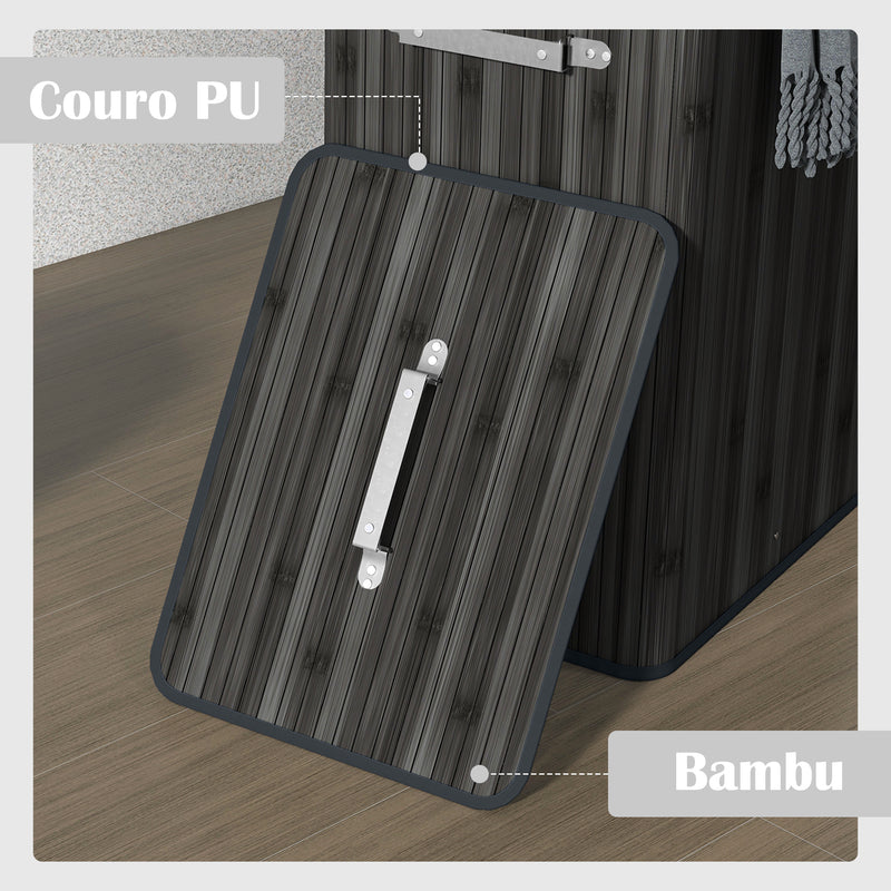 Cesto de Roupa de Bambu Dobrável Cesto para Roupa Suja com Tampa e Bolsa Amovível para Lavandaria Casa de Banho 40x30x60 cm Cinza Escuro