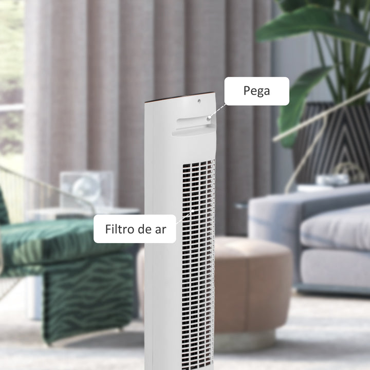 Ventoinha de Coluna 50W com Controlo Remoto Ventoinha Silenciosa com 3 Velocidades Temporizador 15h Oscilação 85° Ecrã LED 30x30x78 cm Branco