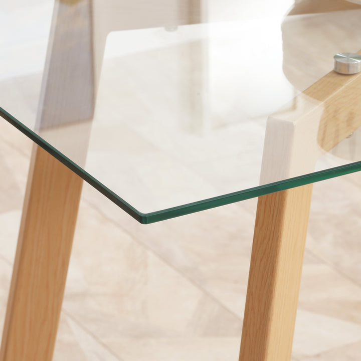 Mesa de Jantar para 6 Pessoas Mesa de Cozinha Moderna com Bancada de Vidro Temperado e Pés de Aço com Efeito de Madeira para Sala de Jantar 150x75x76 cm Transparente e Madeira