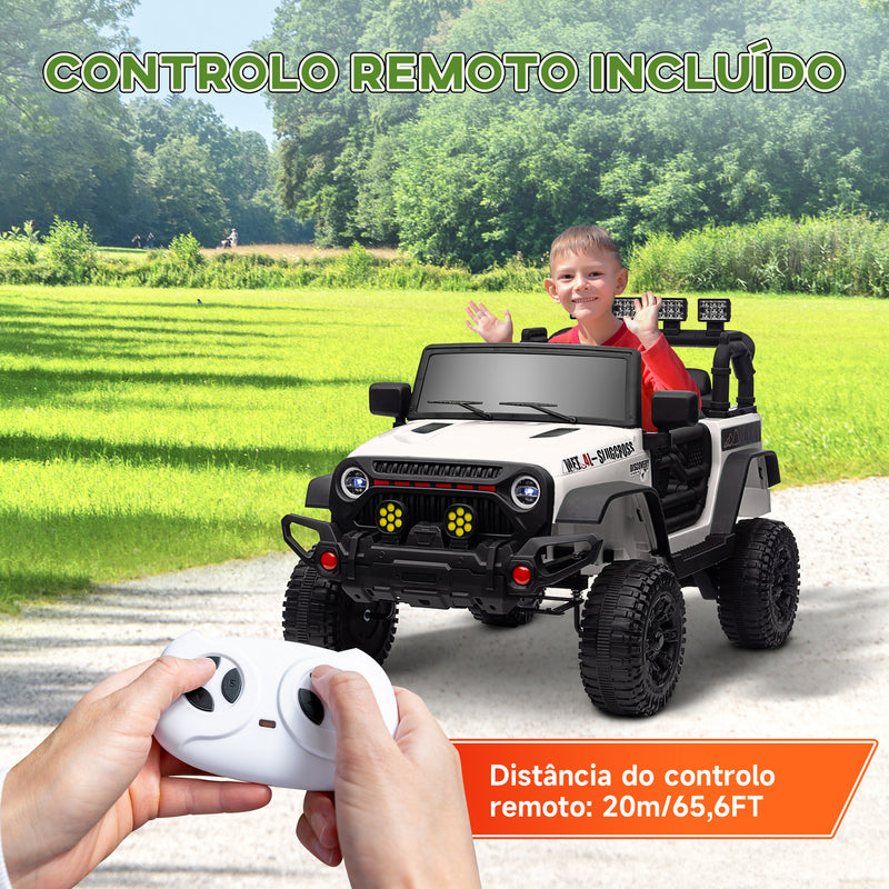 Carro Elétrico para Crianças acima de 3 Anos Carro Elétrico Infantil com Bateria de 12V Controlo Remoto Bluetooth Faróis LED Buzina e Música 100x63x65 cm Branco