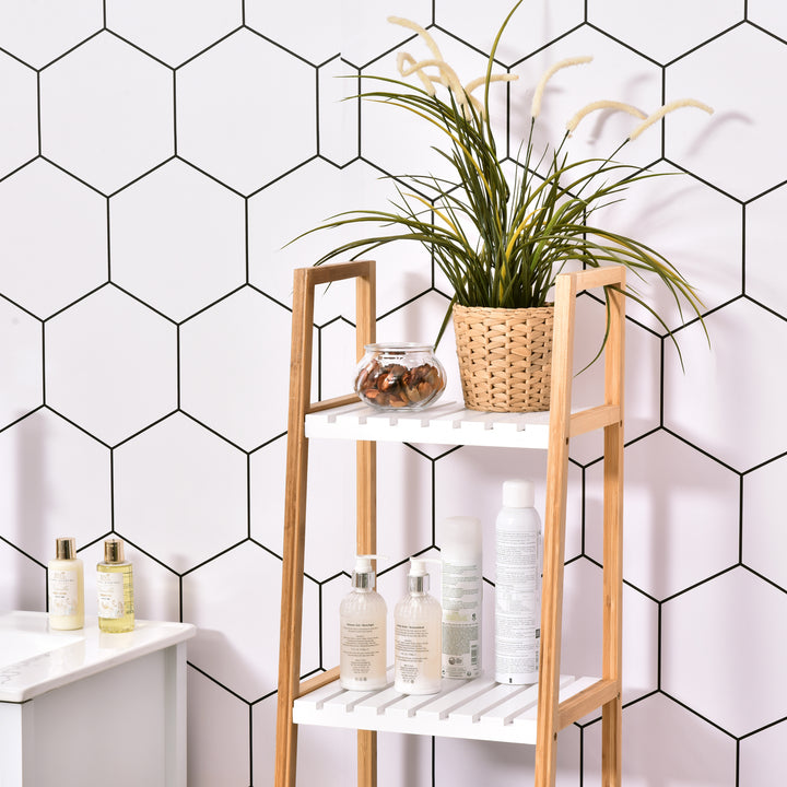 Prateleira para Banheiro com 5 níveis de Estrutura em Bambu Pinho 35x36x138.5cm Branco