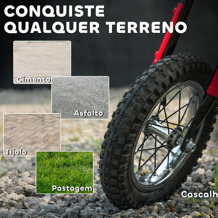 Mota Elétrica para Crianças 24V Mota Elétrica Infantil com Motor 250W Velocidade de 6-16km/h Rodas de Ø30,5 cm e Suspensão Traseira para Crianças de 8-12 Anos 119x64x76,5 cm Vermelho