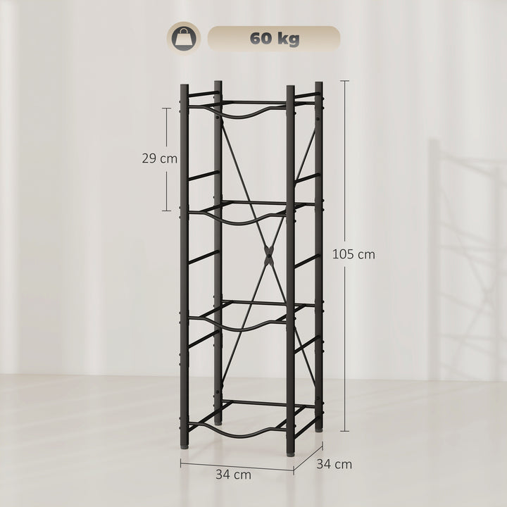 Suporte para Garrafões de Água de 4 Níveis Estante de Armazenamento para Garrafas de Água com Estrutura de Metal Reforçada para Cozinha Sala de Jantar Sala de Estar 34x34x105 cm Preto