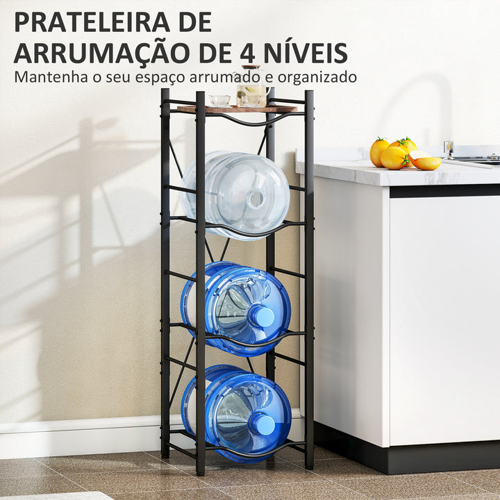 Suporte para Garrafões de Água de 4 Níveis Estante de Armazenamento para Garrafas de Água com Estrutura de Metal Reforçada para Cozinha Sala de Jantar Sala de Estar 34x34x105 cm Preto