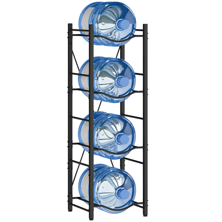 Suporte para Garrafões de Água de 4 Níveis Estante de Armazenamento para Garrafas de Água com Estrutura de Metal Reforçada para Cozinha Sala de Jantar Sala de Estar 34x34x105 cm Preto