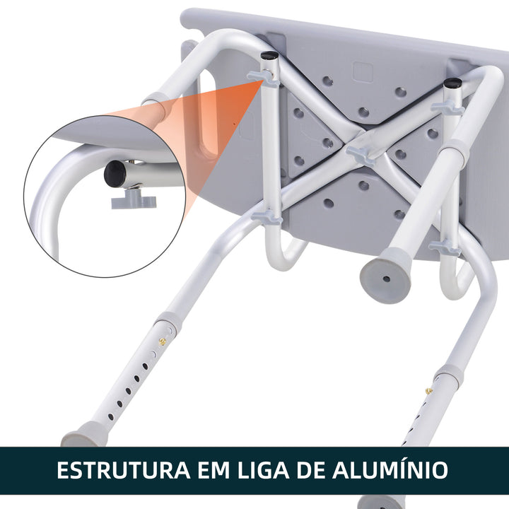 Cadeira de Duche Antiderrapante e Regulável para Banho WC- Cinzento e Prata- 55 x 50,6 x 67,5-85,5 cm (C x L x A)