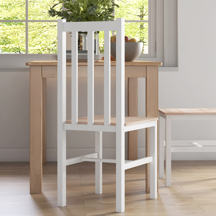 Conjunto de 2 Cadeiras de Sala de Jantar Cadeiras de Cozinha com Encosto de Ripas Estrutura de Madeira de Pinho para Sala de Estar Capacidade 120 kg 38,5x47,5x99 cm Branco