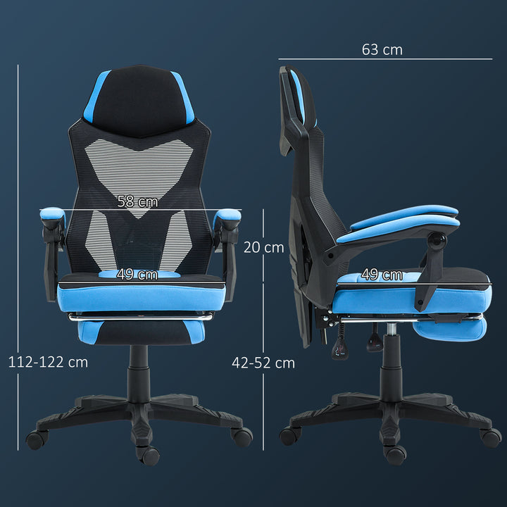 Cadeira de Escritório Ajustável em Altura Cadeira para Secretária Giratória de 360° Reclinável até 135° com Apoio para os Braços e Apoio para os Pés Retrátil 58x72x108-118 cm Azul