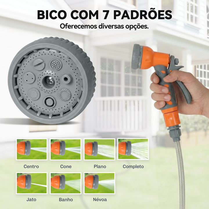 Carretel de Mangueira de Jardim 10+1 m com Bocal de 7 Funções, Mangueira Retrátil de Parede, Giratória a 180°, com Retorno Automático, Cinzento Escuro e Laranja