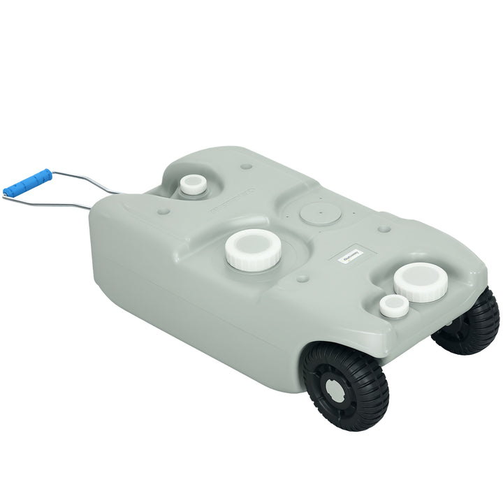 Depósito de Água 40 L com Rodas Depósito de Água Portátil com Pega Metálica e Torneira para Caravanas Autocaravanas Campismo ao Ar Livre 37x23x80 cm Cinzento