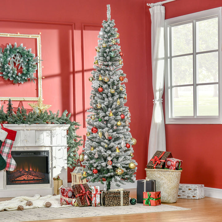 Árvore de Natal 225 cm Árvore de Natal Artificial Nevado com 738 Ramos e Suporte de Metal Árvore de Natal para Sala de Estar Verde e Branco