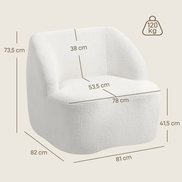 Poltrona Moderna Estofada em Borreguito Poltrona de Leitura Curvo com Almofadado Grosso Não Requer Montagem Para Salão Quarto Sala de Estar Escritório 81x82x73,5 cm Creme