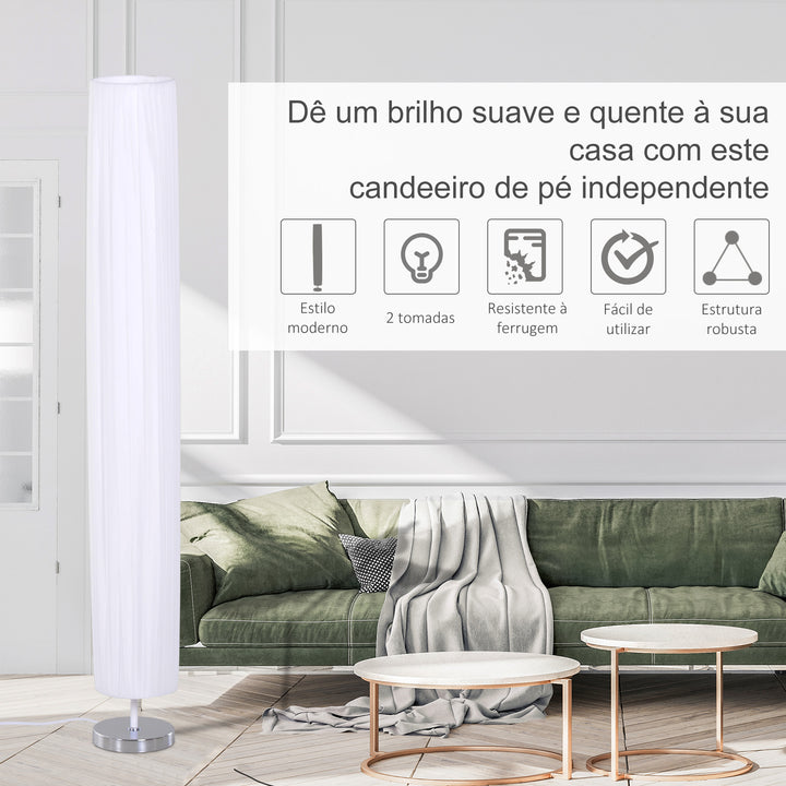 Lâmpada de assoalho moderna com 2 luzes E27 40W e botão de pé com base de aço inoxidável de 120cm - branco